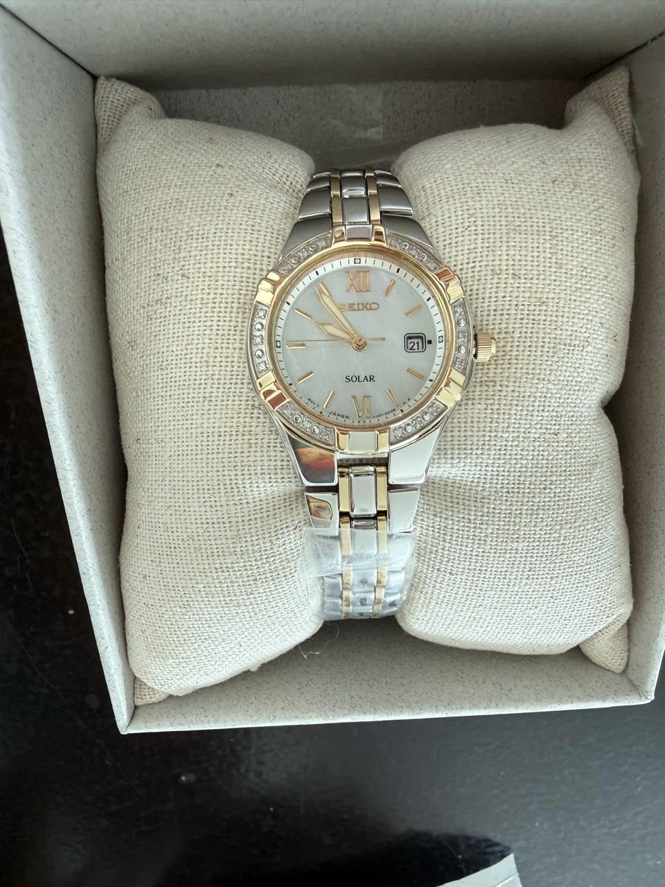 SEIKO SUT068 Watch for Women - Diamond Collection - with 18 Diamond Accents, Solar Power, Mother-of-Pearl Dial, Two-Tone Rose Gold Stainless Steel Case & Bracelet, Water-Resistant to 50m customer photo 1
