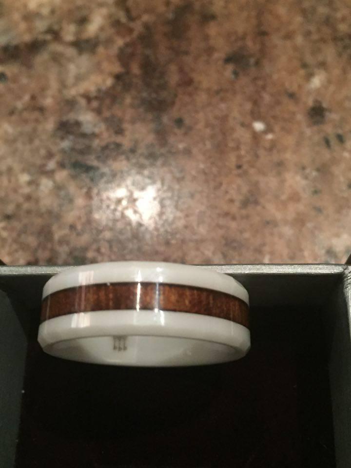 6,8mm Black/White Ceramic Wedding Ring with Real Koa Wood Inlay Flat Top Wedding Band Engagement Ring Comfort Fit Size 4-16 customer photo 2
