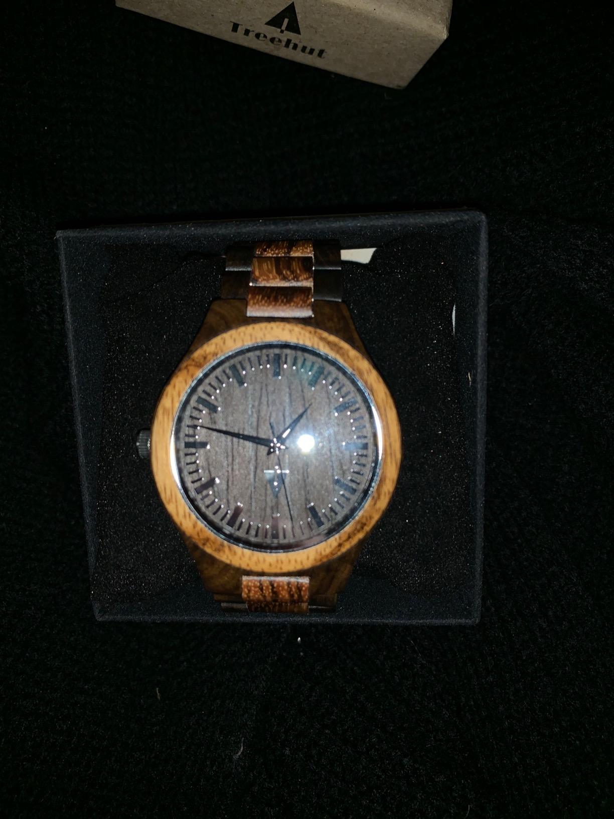 Treehut Wooden Watches for Men, Great Japanese Quartz Analog, Stylish Exotic Watch with Adjustable Stainless Steel Clasp, Buckle, Made from Ebony and Walnut Wood, Relojes Hombre Mujeres customer photo 2
