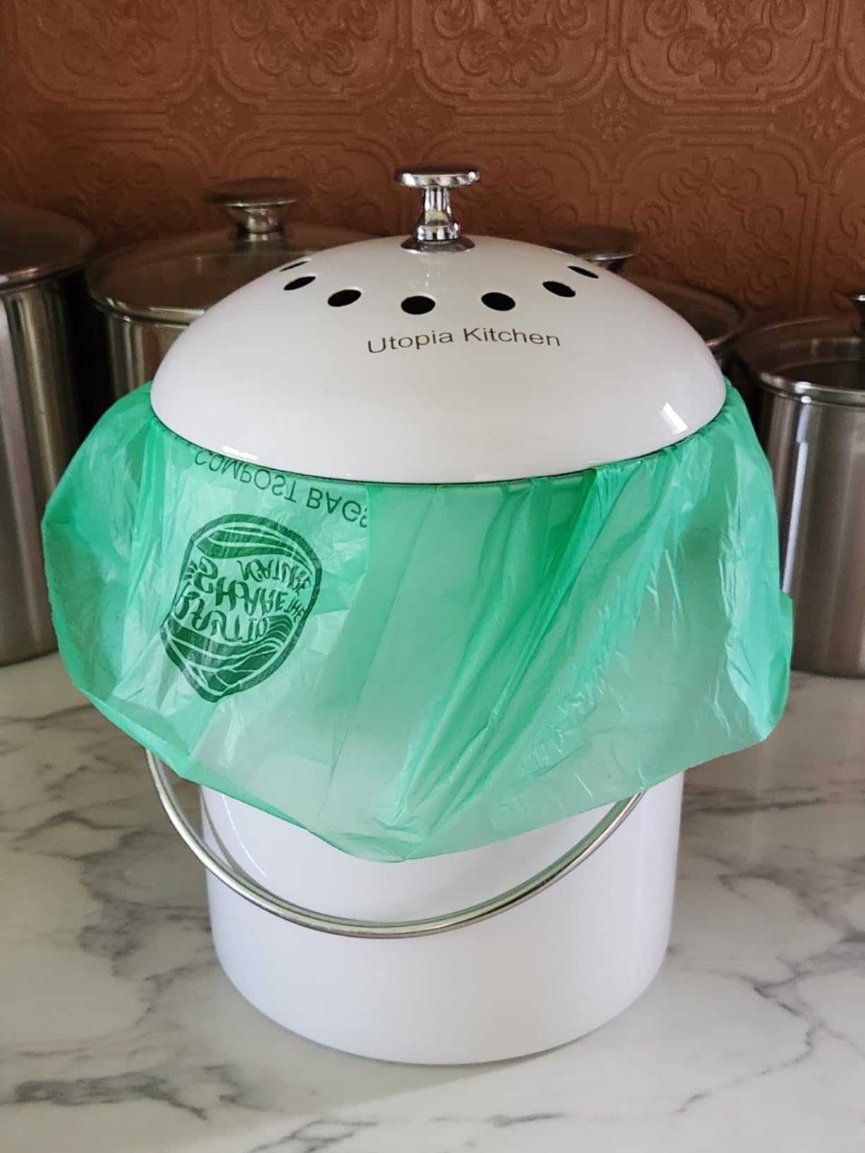Utopia Kitchen Countertop Compost Bin Kitchen with Charcoal Filter - 1.3gallon Stainless Steel Kitchen Compost Bin Countertop - Ideal Kitchen Essentials or Small Composter for Under The Sink Trash customer photo 1