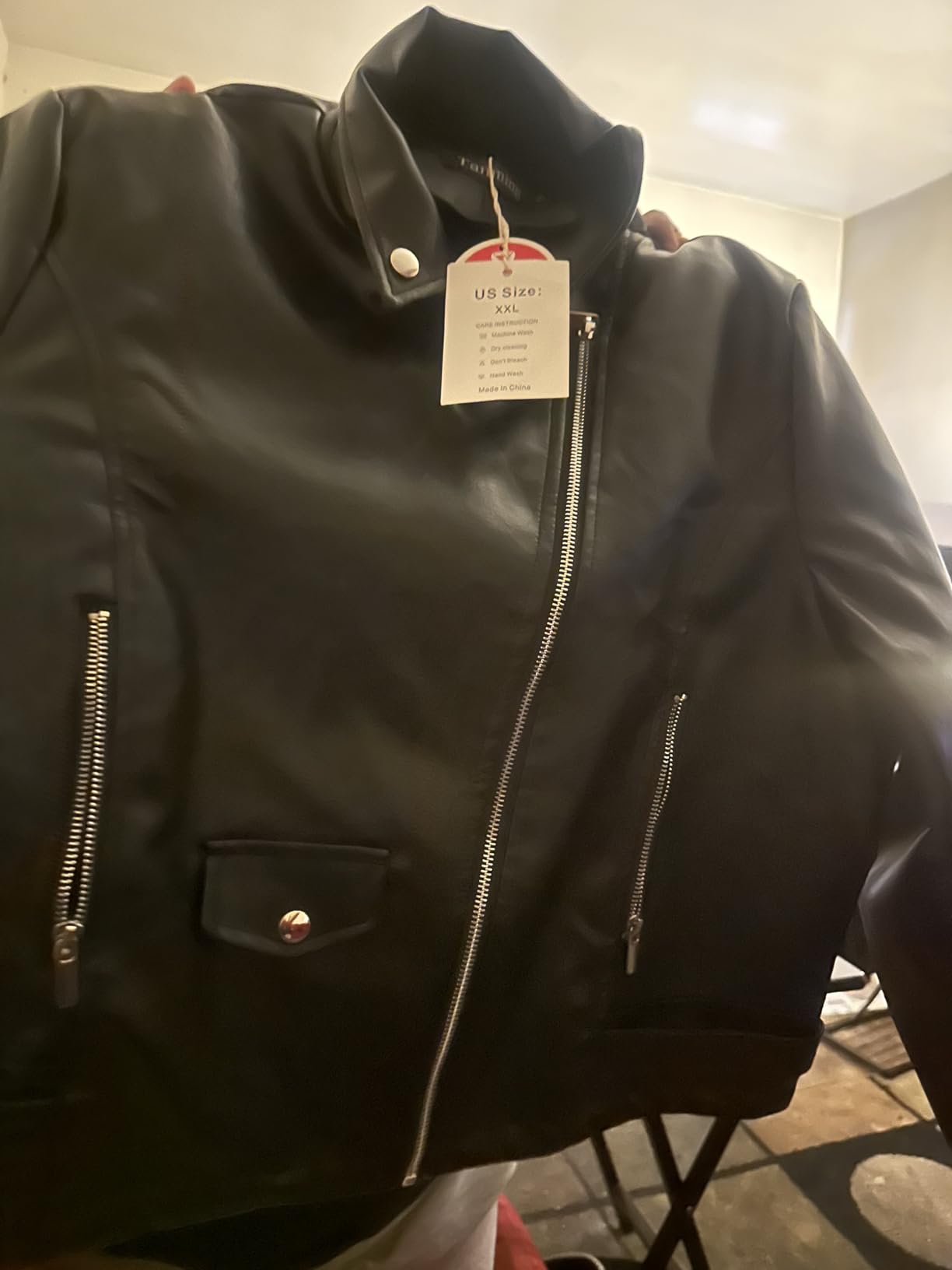 Women's Faux Leather Moto Biker Short Coat Jacket customer photo 2