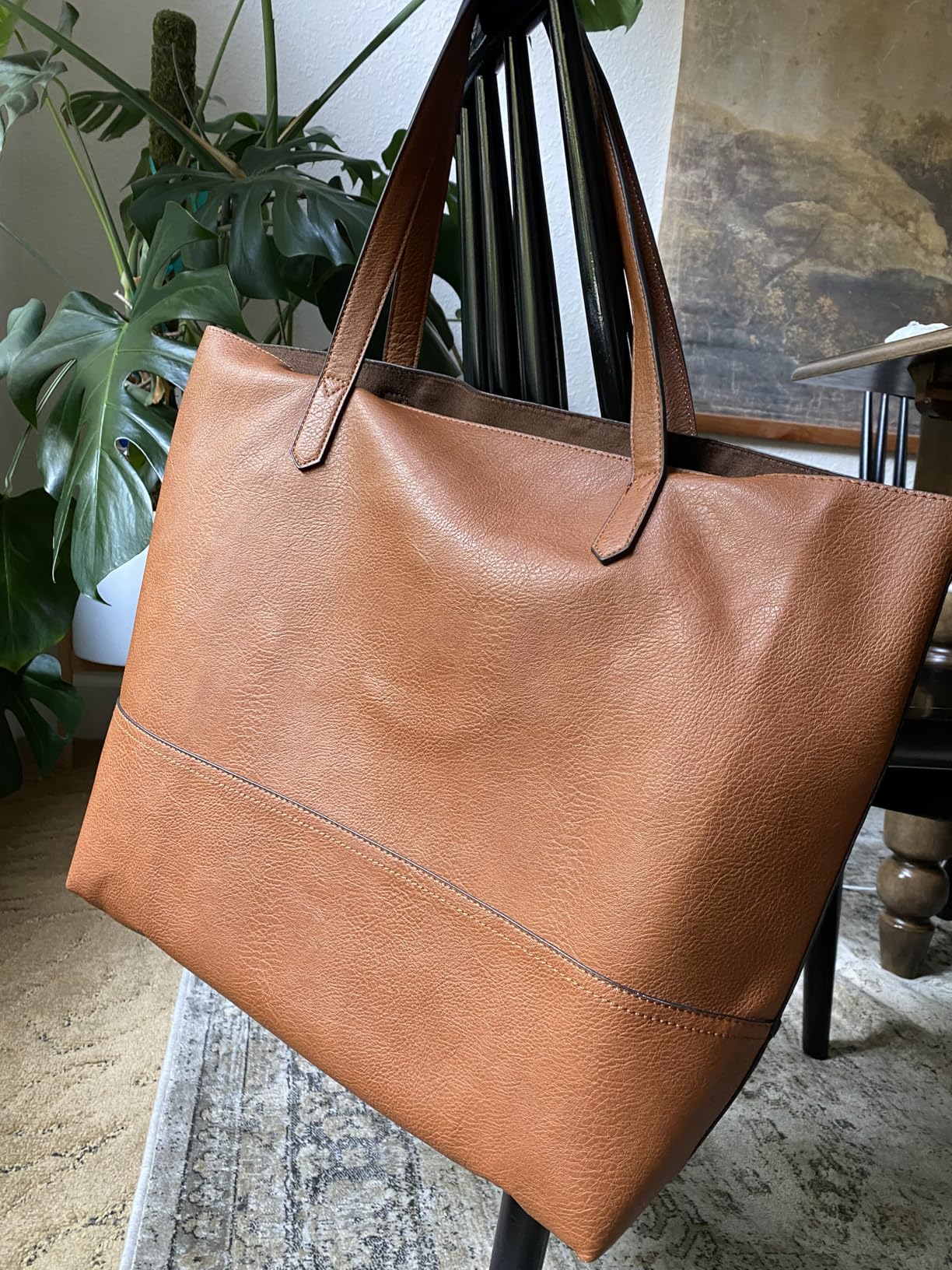 Large Vegan Leather Tote - Womens Slouchy Shoulder Bag with Open Top customer photo 1