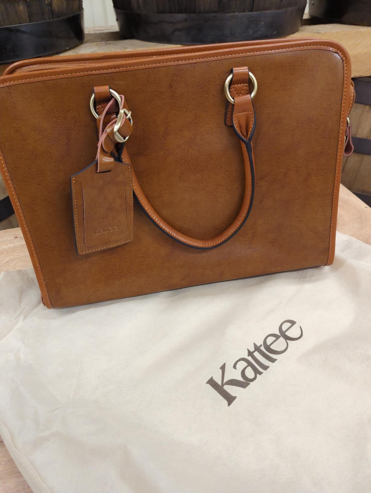 Kattee Genuine Leather Briefcase for Women, Large Capacity Laptop Bag with Luggage Tag customer photo 2