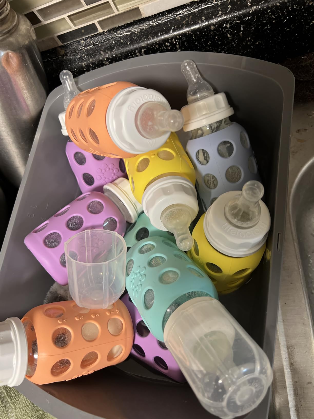 Lifefactory Glass Baby Bottle BPA Free | Protective Silicone Sleeve | 4 oz Pack of 2 | Mint customer photo 1