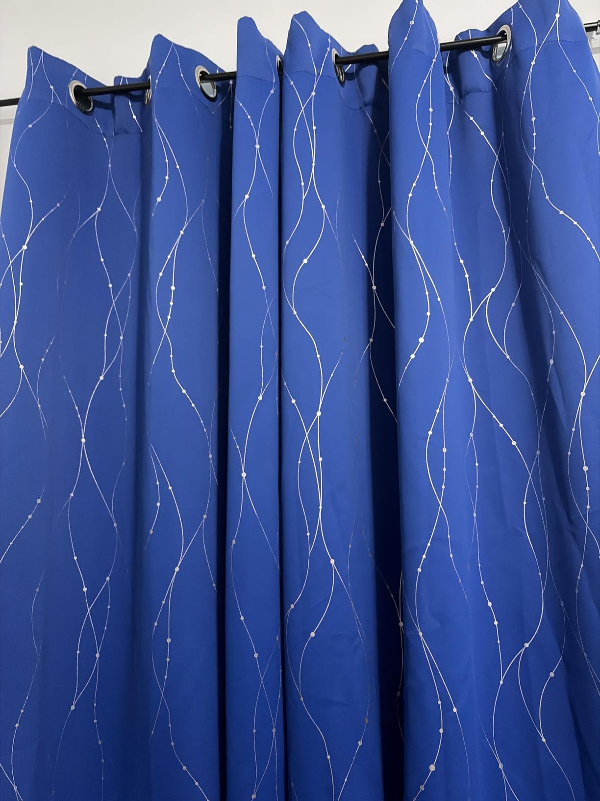 Deconovo Blackout Curtains, Light Grey Thermal Grommet Drapes, Silver Wave Dots Foil Print, Thermal Window Panels, 52