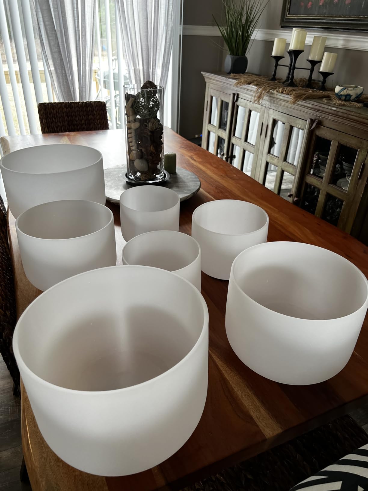 440HZ 6-12 Inch Set of 7 Paternoster Frosted Quartz Crystal Singing Bowl Set for Chakra Healing with 2 pcs Carrying Case customer photo 1