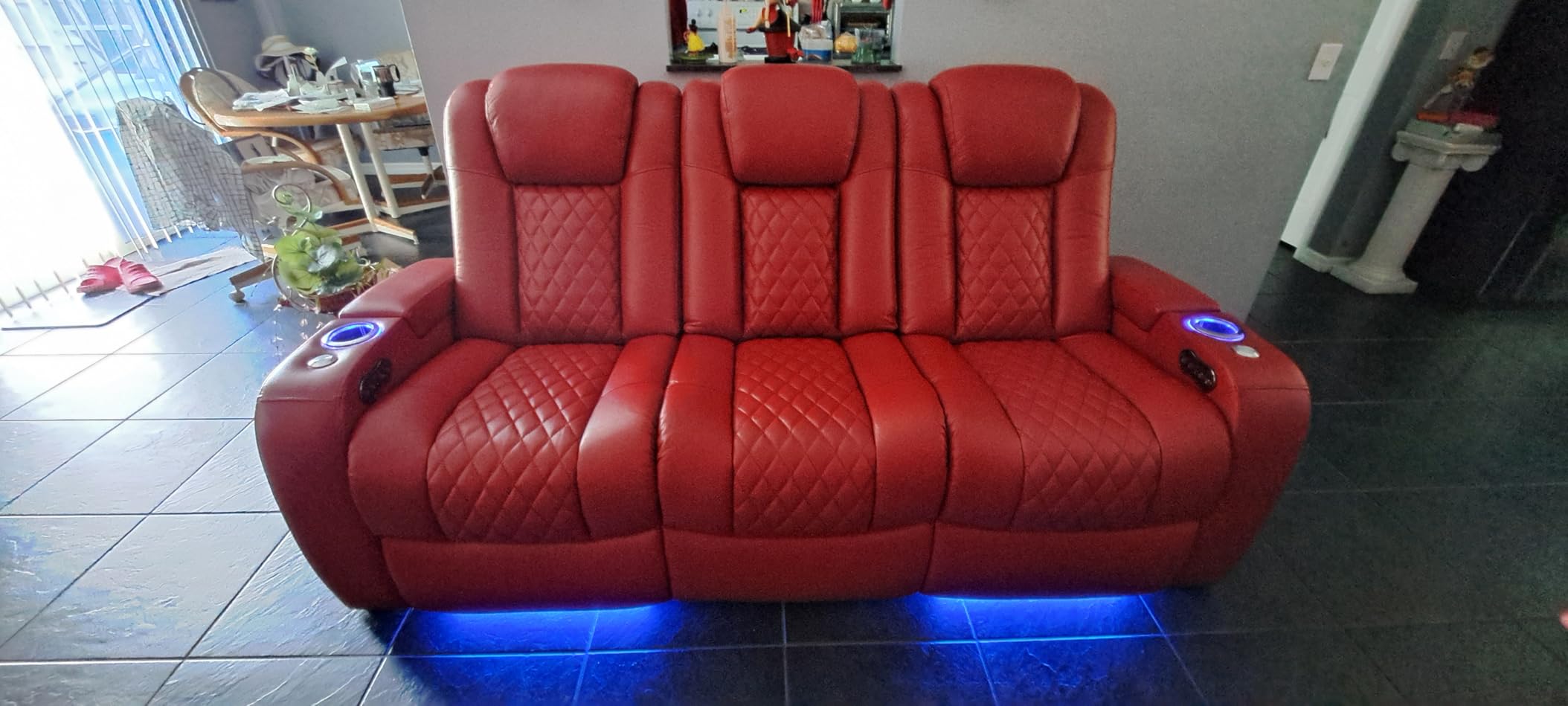 Seatcraft Anthem Home Theater Seating Black Sofa with Fold Down Table | Italian Leather, Powered Headrest, Power Recline, USB-A charging, Fold-Down Table customer photo 2
