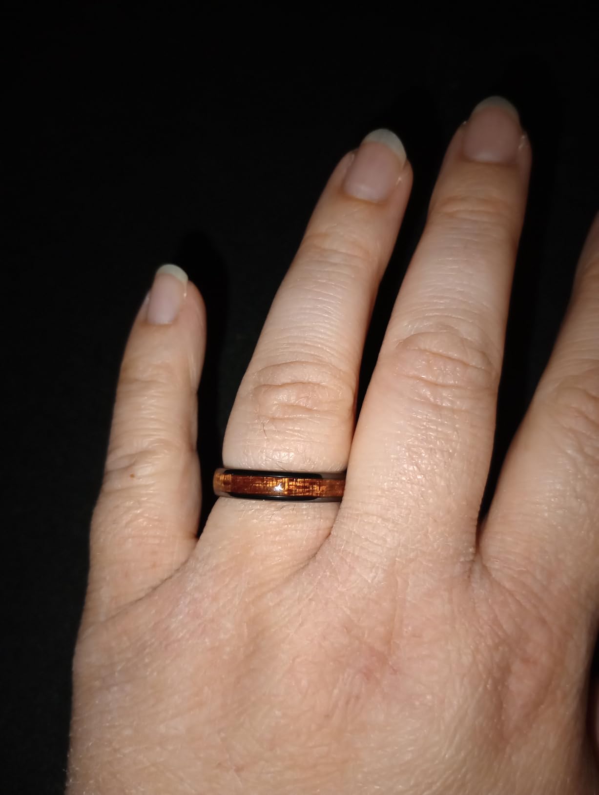 Ceramic Wedding Band for Men Women-3-8 mm Width Black, Rose Gold Wedding Ring Domed Style with Brown/Green Koa Wood Inlay Comfort Fit Size 7-14 customer photo 1