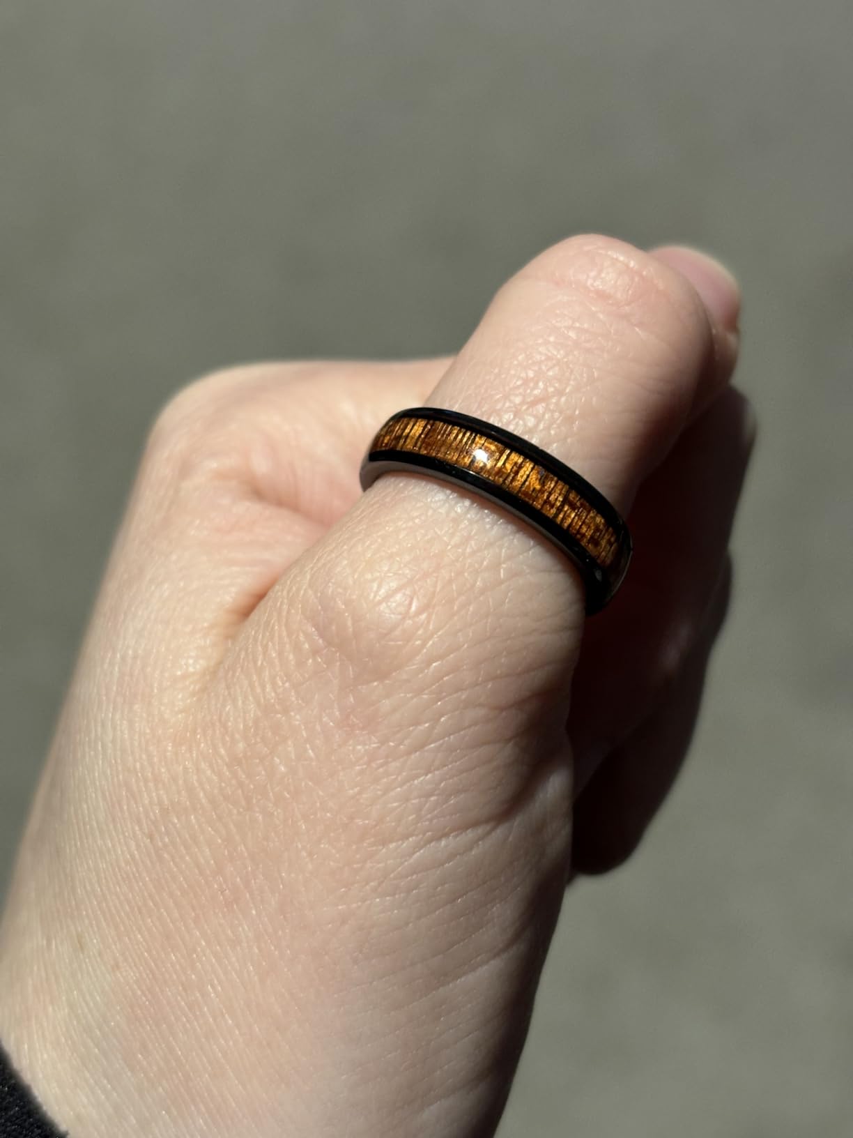 Ceramic Wedding Band for Men Women-3-8 mm Width Black, Rose Gold Wedding Ring Domed Style with Brown/Green Koa Wood Inlay Comfort Fit Size 7-14 customer photo 2