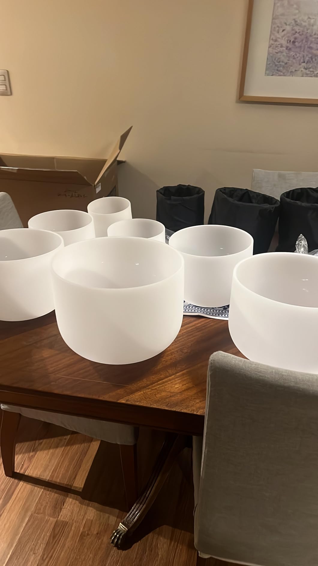 CVNC 432HZ 6-12 Inch Set Of 7 PCS Frosted Chakra Quartz Crystal Singing Bowls for Sound Healing with 2 PCS Travel Carry Case Bag customer photo 2