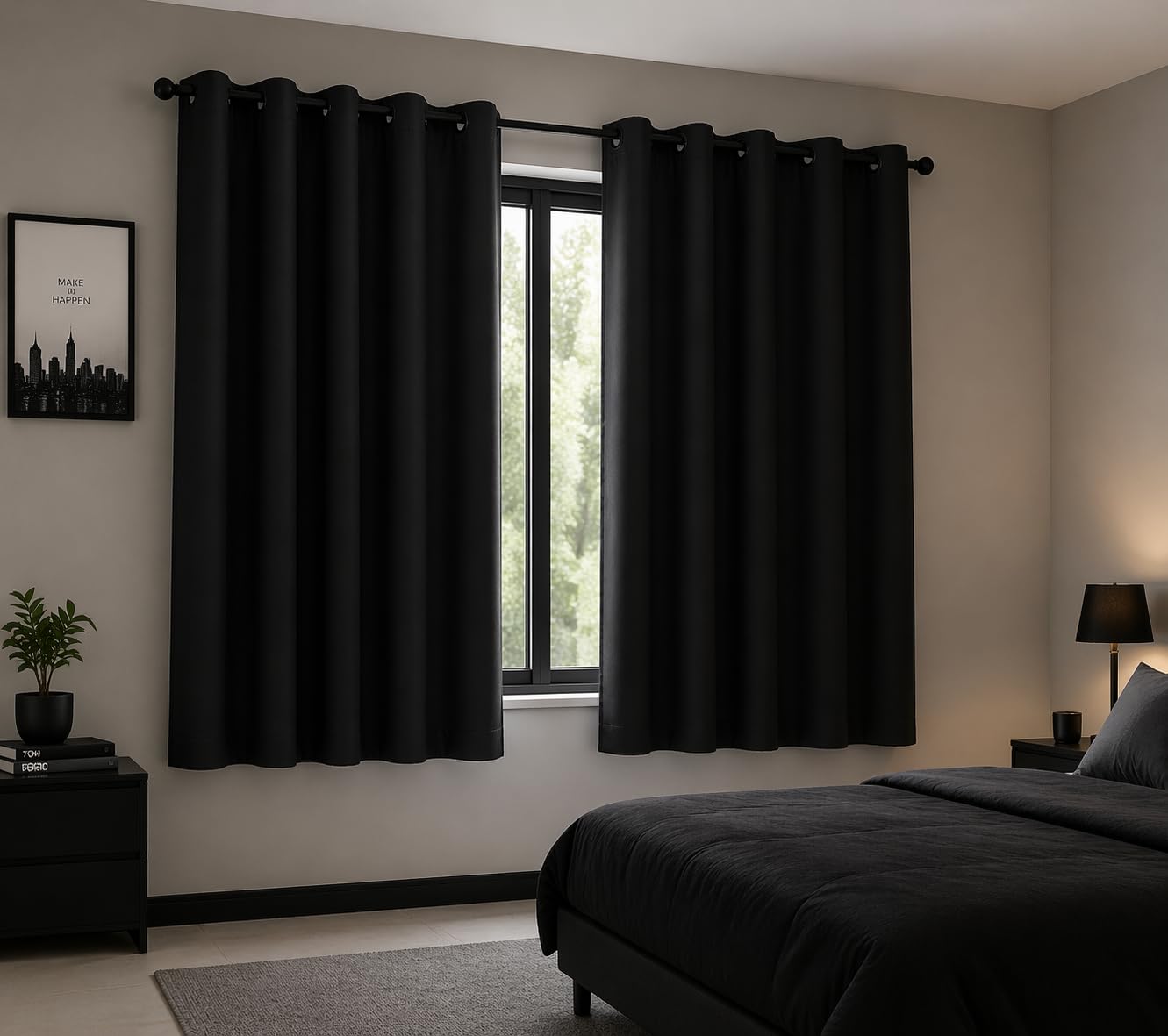 BGment Black Blackout Curtains for Bedroom 63 Inches Long, Black Out Room Darkening Light Blocking Thermal Insulated Grommet Window Drapes for Summer Heat, Each Panel 42 Inch Wide customer photo 2