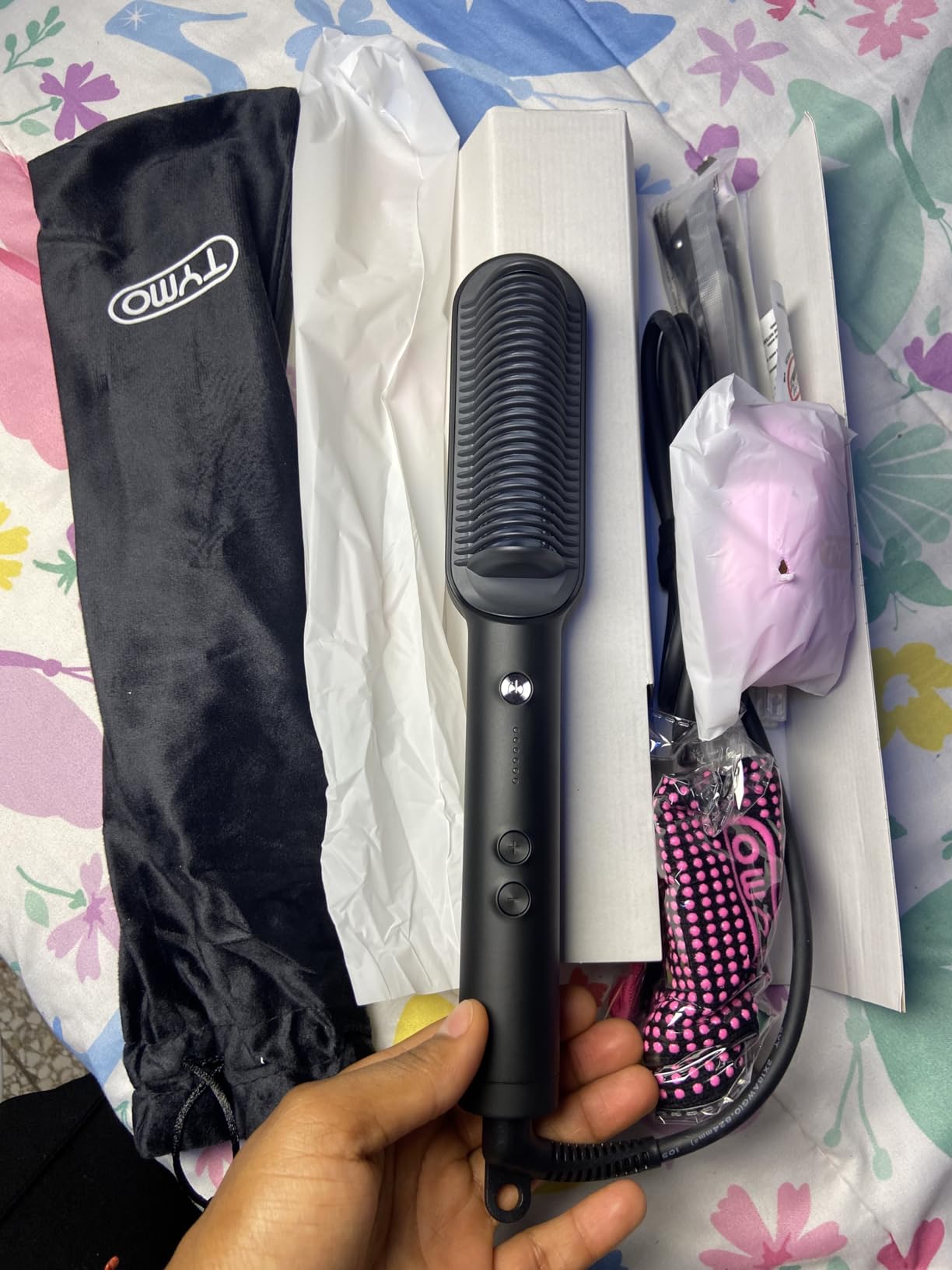 Hair Straightener Brush, TYMO Ring Hair Straightener Comb Straightening Brush for Women with 5 Temps 20s Fast Heating & Dual Voltage, Black customer photo 1
