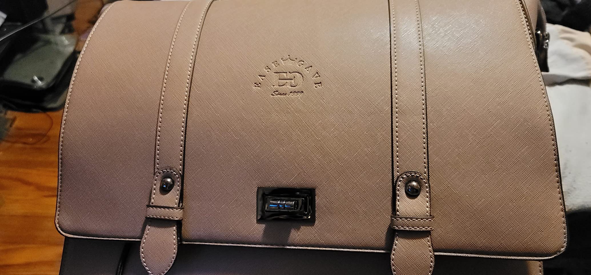 Women's 15.6 Inch Laptop Briefcase, Vintage Purple Saffiano Eco-Leather, 4 Large Compartments, 2 Slip Pockets, 1 Zip-Fastening Pocket customer photo 2