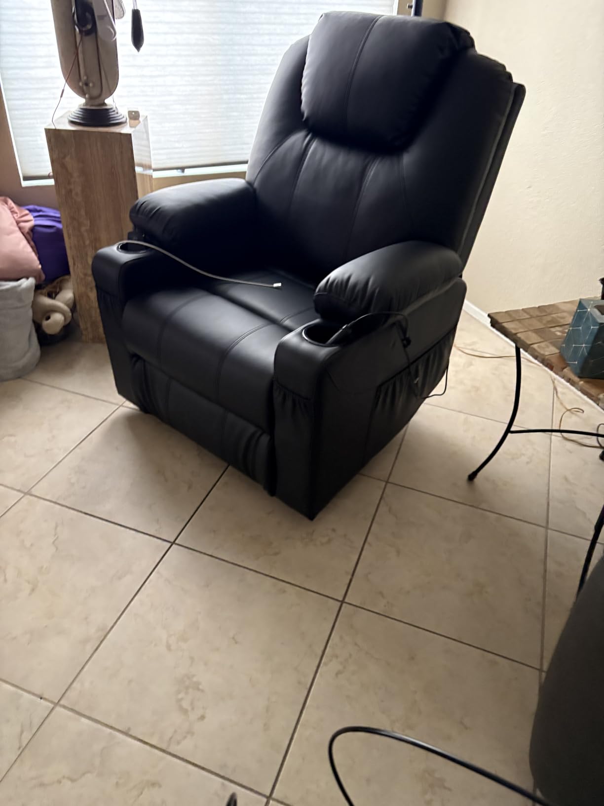 MCombo Electric Power Lift Recliner Chair Sofa with Massage and Heat for Elderly, 3 Positions, 2 Side Pockets, Cup Holders, USB Ports, Faux Leather 7040 - Dark Brown Medium customer photo 1