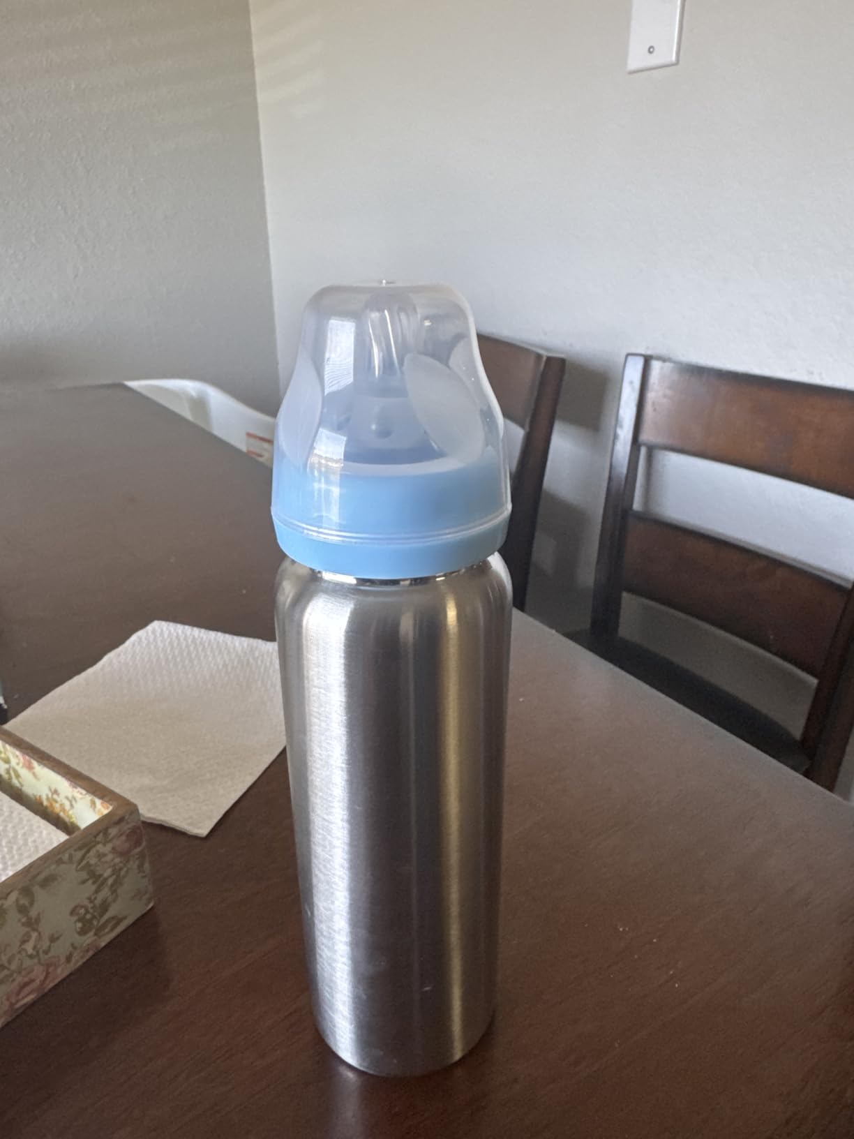 3-in-1 Stainless Steel Baby Bottle - Newborn to Toddler Sippy and Straw Cup, Leak-Proof Insulated, Ages 0-4, 8 oz Blue customer photo 2