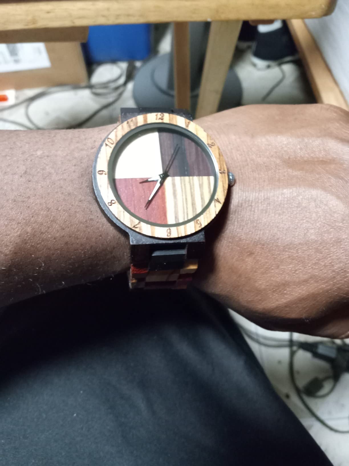 Inverted Geometric Wood Watch Creative Quartz Watch for Men Hand-Made Wooden Watches customer photo 1