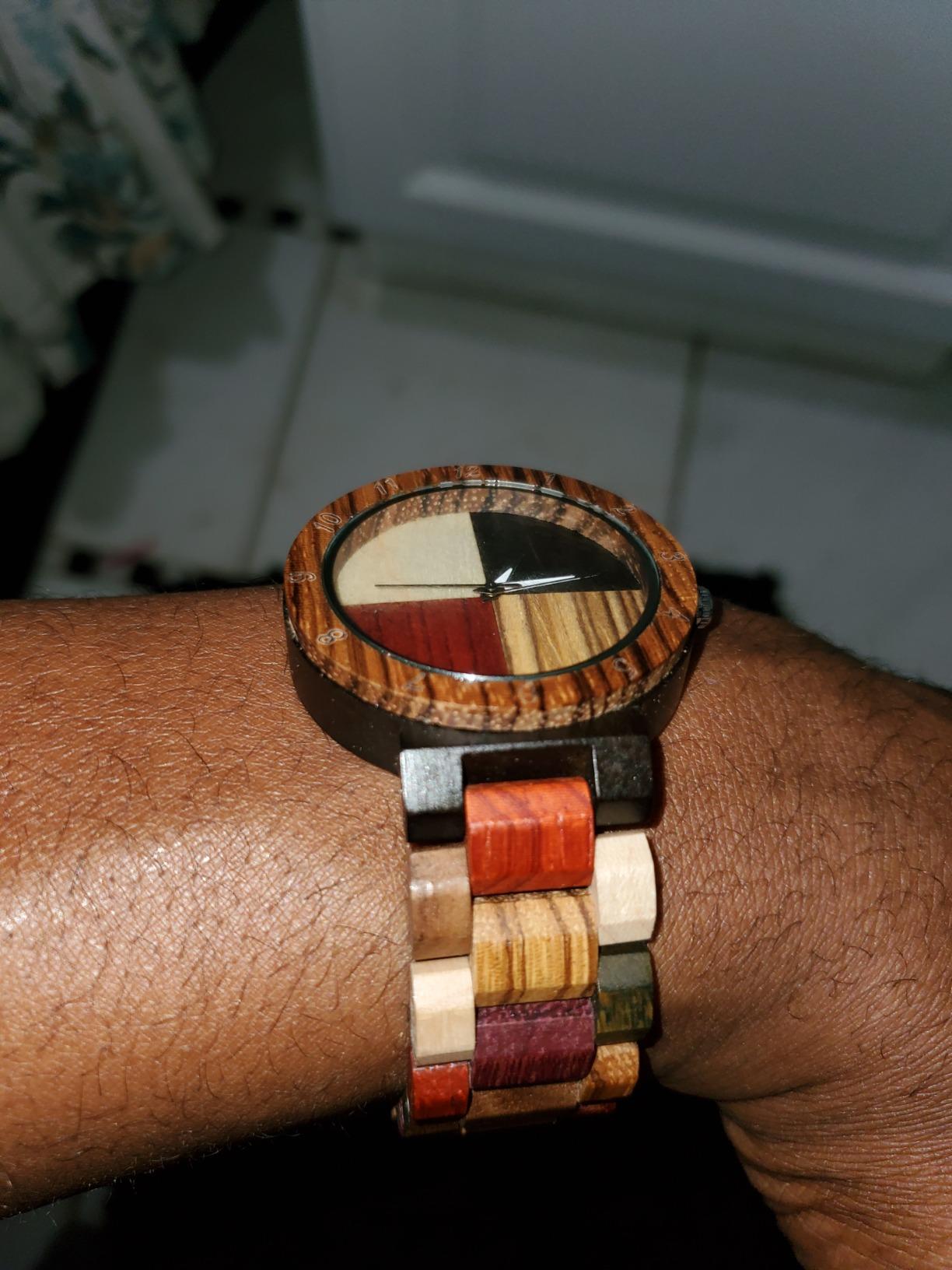 Inverted Geometric Wood Watch Creative Quartz Watch for Men Hand-Made Wooden Watches customer photo 2