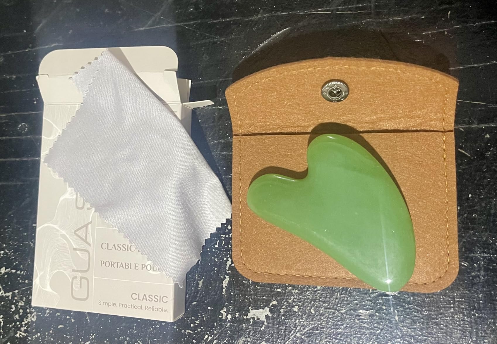 Rena Chris Gua Sha Facial Tools: Jade Stone Guasha Tool for Face Acupuncture Therapy, Facial Massager for Jawline Sculpting and Puffiness Reducing (Green) customer photo 1