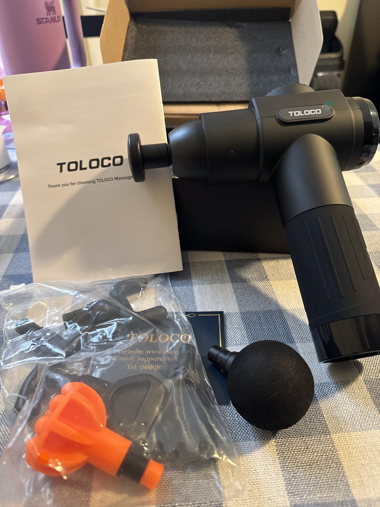 TOLOCO Massage Gun, Deep Tissue Back Massage for Athletes for Pain Relief, Percussion Massager with 10 Massages Heads & Silent Brushless Motor, Relaxation Gifts for Men Women, Black customer photo 2
