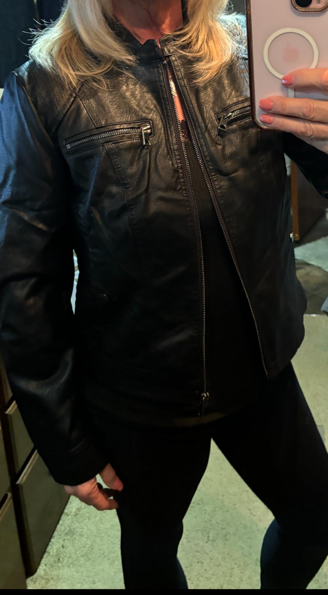 Black Faux Leather Jackets for Women Motorcycle PU Moto Biker Outwear Coat customer photo 1