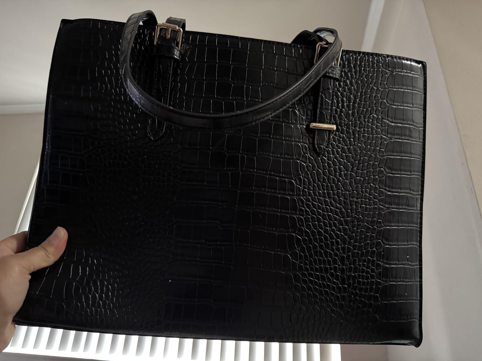 Laptop Bag for Women 15.6 Inch Crocodile Leather Tote Bag Water-resistant Work Briefcase Business Computer Shoulder Bag for Travel Teacher Nurse Professional Handbag,Black customer photo 2