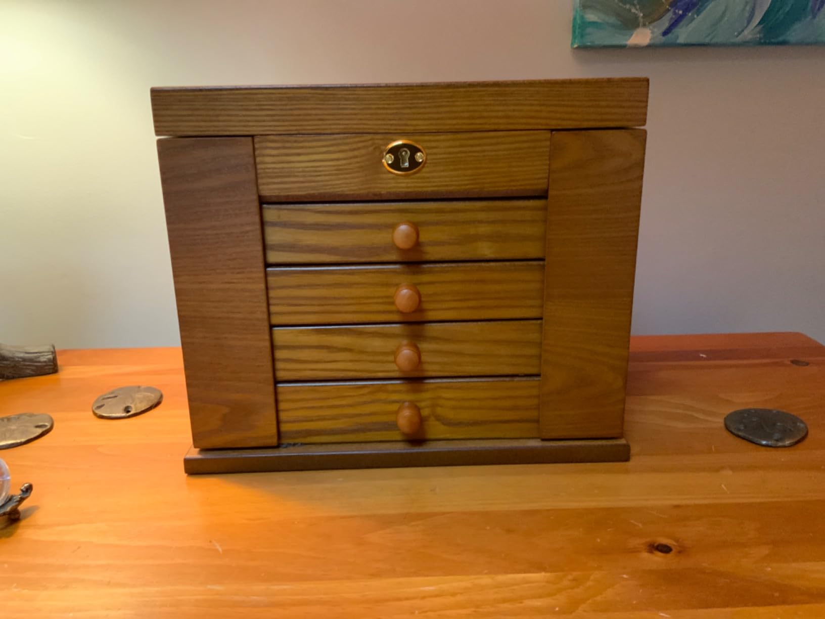 Changsuo Wooden Jewelry Box for Women, Organizer Box of Solid Wood with Lock and Key for Jewelries, Watches, Necklace, Ring, Lockable Storage Case (Cherry) customer photo 1