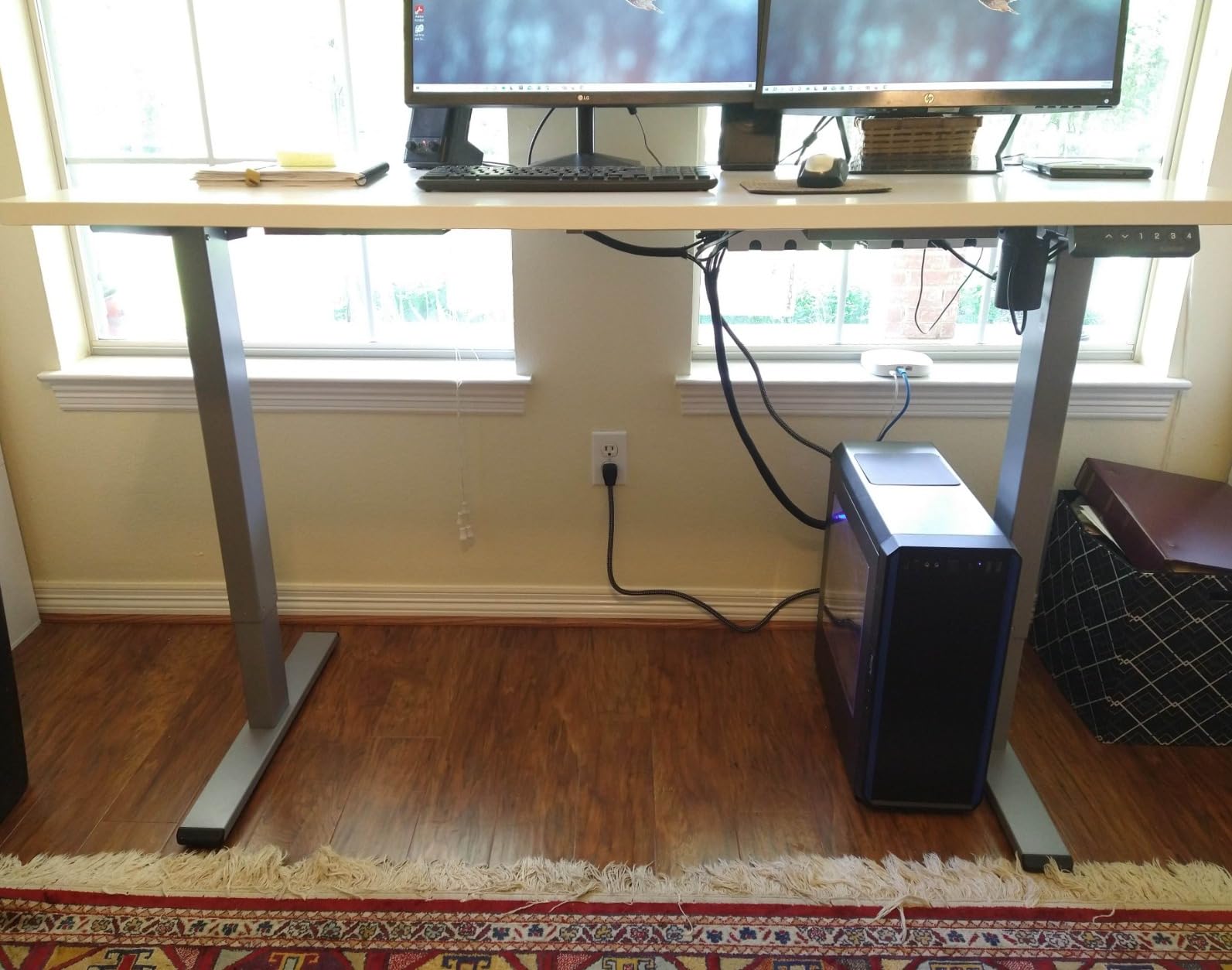 FLEXISPOT EN2 Bamboo Standing Desk with Clamp Power Strip, 55 x 28 Electric Stand Up Height Adjustable Desk with Cable Management, Black Frame + 55