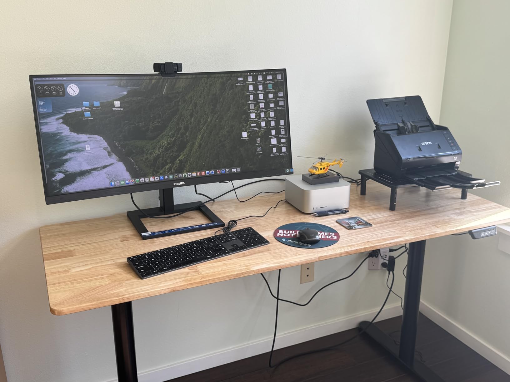 FLEXISPOT Solid Wood Standing Desk, One-Piece Real Wood Desktop, Electric Height Adjustable Desk for Home Office, 176 LBS Capacity (55