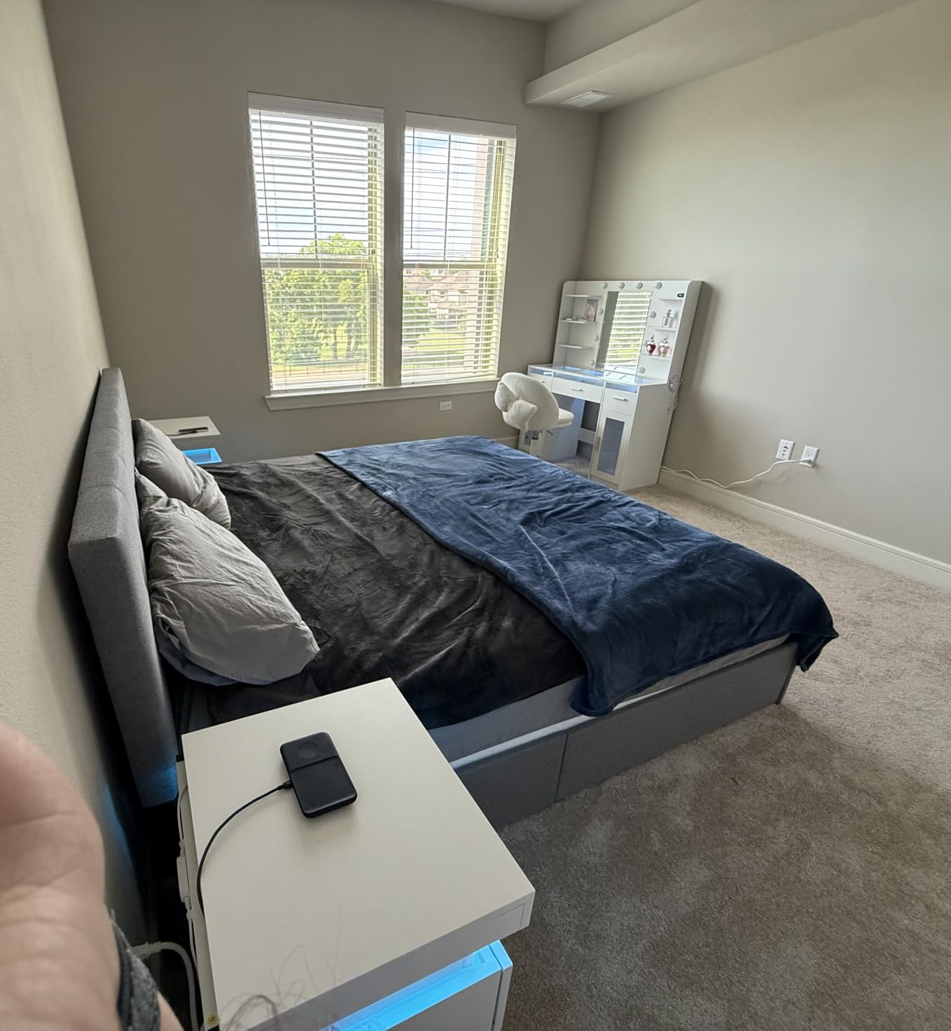 Allewie Upholstered Queen Size Platform Bed Frame with 4 Storage Drawers and Headboard, Diamond Stitched Button Tufted, Mattress Foundation with Wooden Slats Support, No Box Spring Needed, Dark Grey customer photo 1