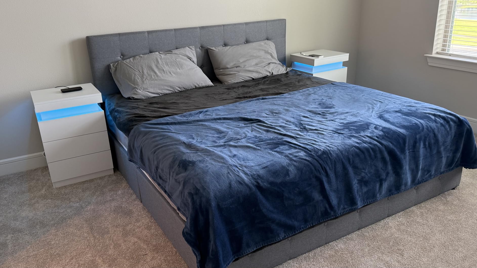 Allewie Upholstered Queen Size Platform Bed Frame with 4 Storage Drawers and Headboard, Diamond Stitched Button Tufted, Mattress Foundation with Wooden Slats Support, No Box Spring Needed, Dark Grey customer photo 2