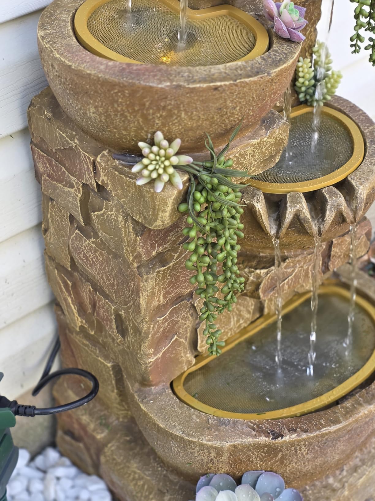 Teamson Home 28 in. Cascading Bowls and Stacked Stones LED Outdoor Water Fountain for Outdoor Living Spaces to Create a Calming Oasis in Gardens and Landscaping, on Patios, Balconies, Lawns, Brown customer photo 1