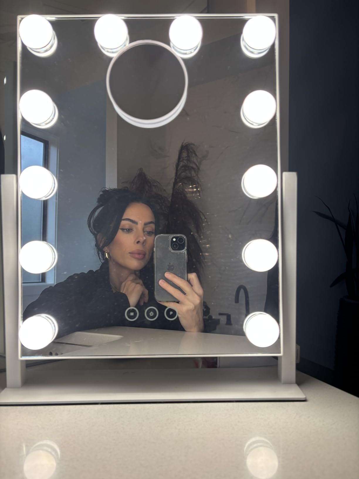 Kotdning Vanity Mirror with Lights, Lighted Vanity Mirror with 9 Dimmable Bulbs, 3 Color Lighting Modes, Detachable 10x Magnification 360 Degree Rotation, 12