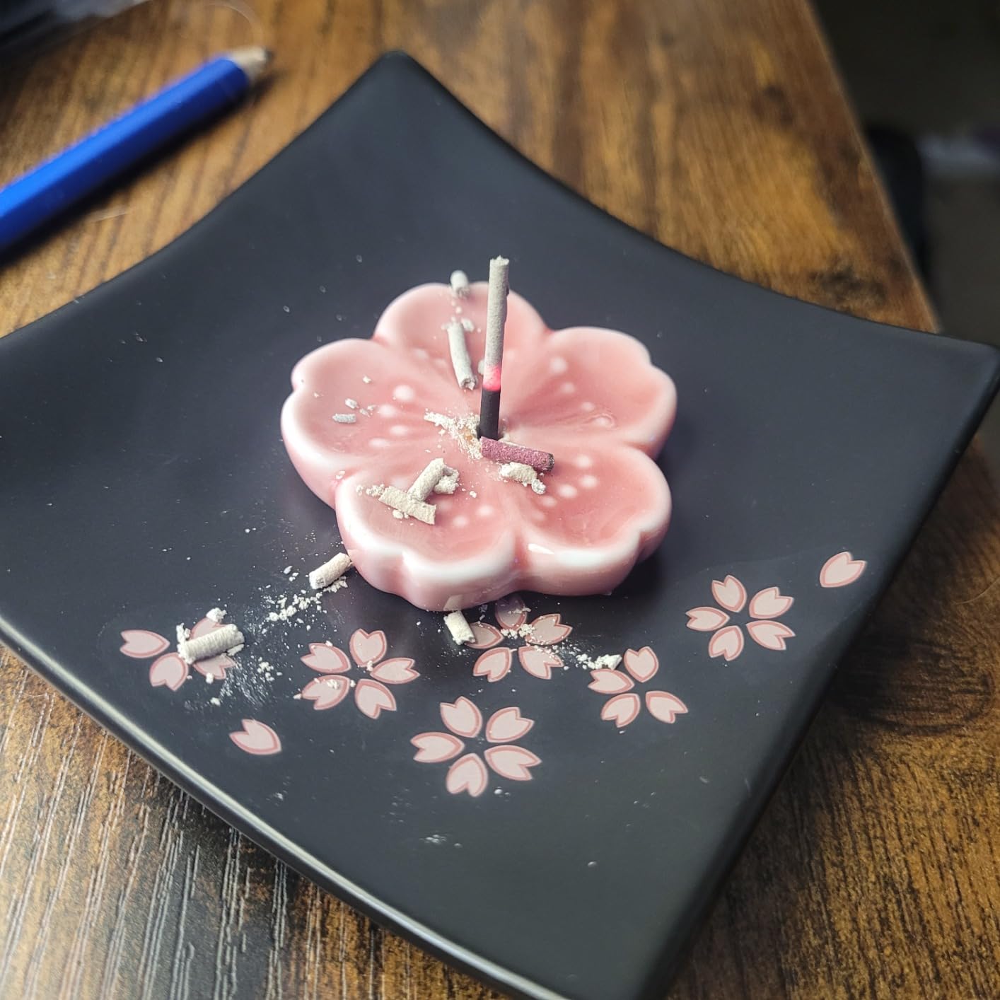 Japanese Ceramic Handmade Cute Cherry Blossom Incense Stick Holder or Incense Burner Holder, Unique Ash Catcher Inscent Tray and Decorative Gift, Home Decor 3.94 inches, Square Pink customer photo 2