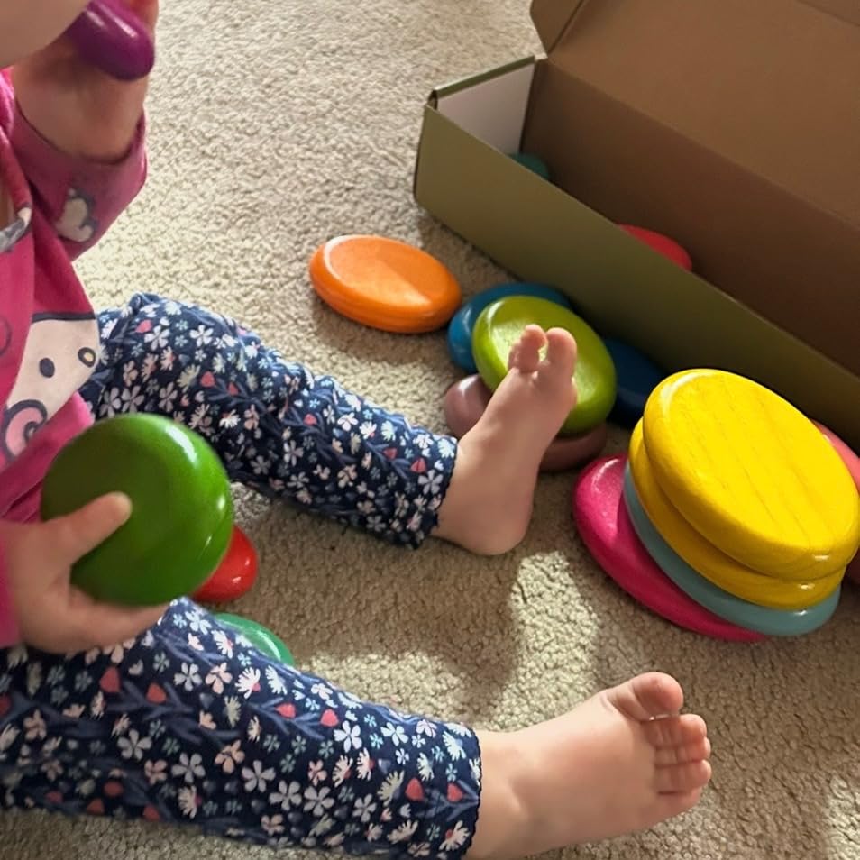 OESSUF Extra-Large Stacking Rocks for Toddlers 1-3, 16 PCS Wooden Montessori Toys, Safe Smooth Jumbo Balancing Stones for Open-Ended Sensory Play, STEM Building Blocks customer photo 2