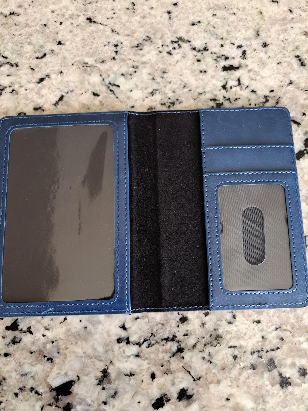 Passport Holder Cover Wallet Case RFID Blocking Leather Card Slot Travel Accessories Documents Organizer Protector for Women Men, Navy Blue customer photo 2