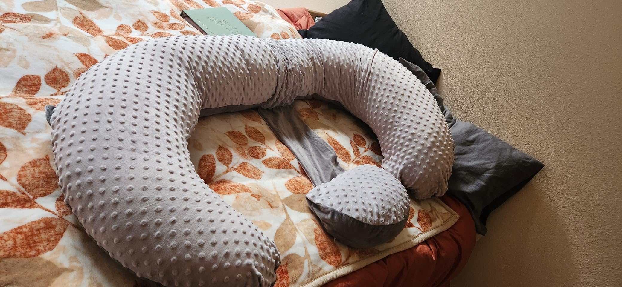 QUEEN ROSE Pregnancy Pillow E Shaped with Detachable Wedge, Adjustable Full Body Maternity Pillow for Sleeping, Dual-Sided Velvet Cover, 60 Inch Support for Side Sleepers, Grey customer photo 2