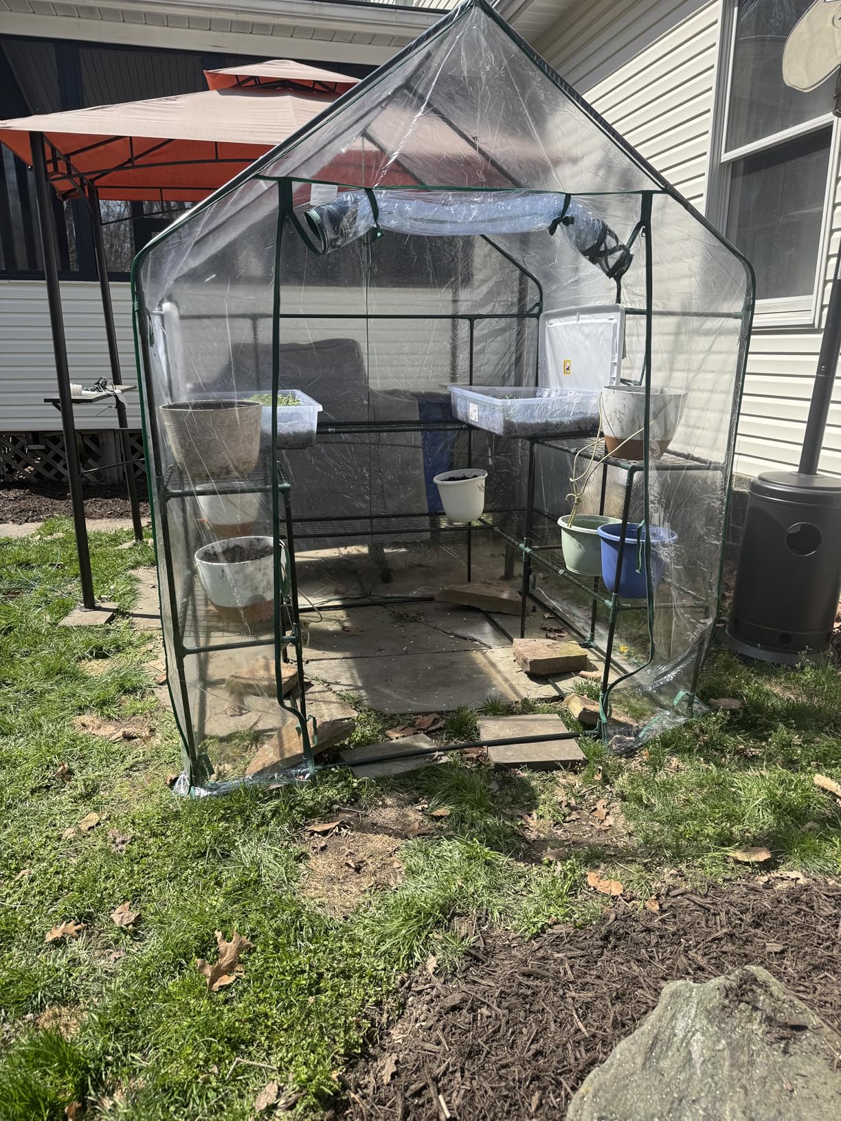 SUNGIFT Walk-in Greenhouse for Outdoors, 57x61x80 Inch Large Greenhouse, 3 Tiers 10 Shelves Mini Green House Kit with Observation Windows Roll-up Door Zipper, Plant Garden Hot House for Herbs, Flowers customer photo 1