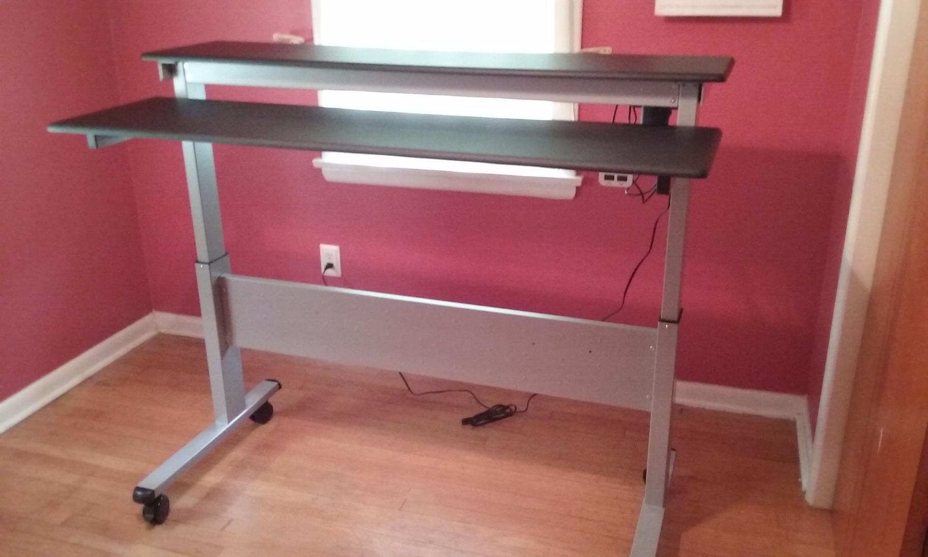 Stand Up Desk Store Crank Adjustable Height Rolling Standing Desk (Charcoal Frame/Curved Black Coffee Bamboo Top, 48