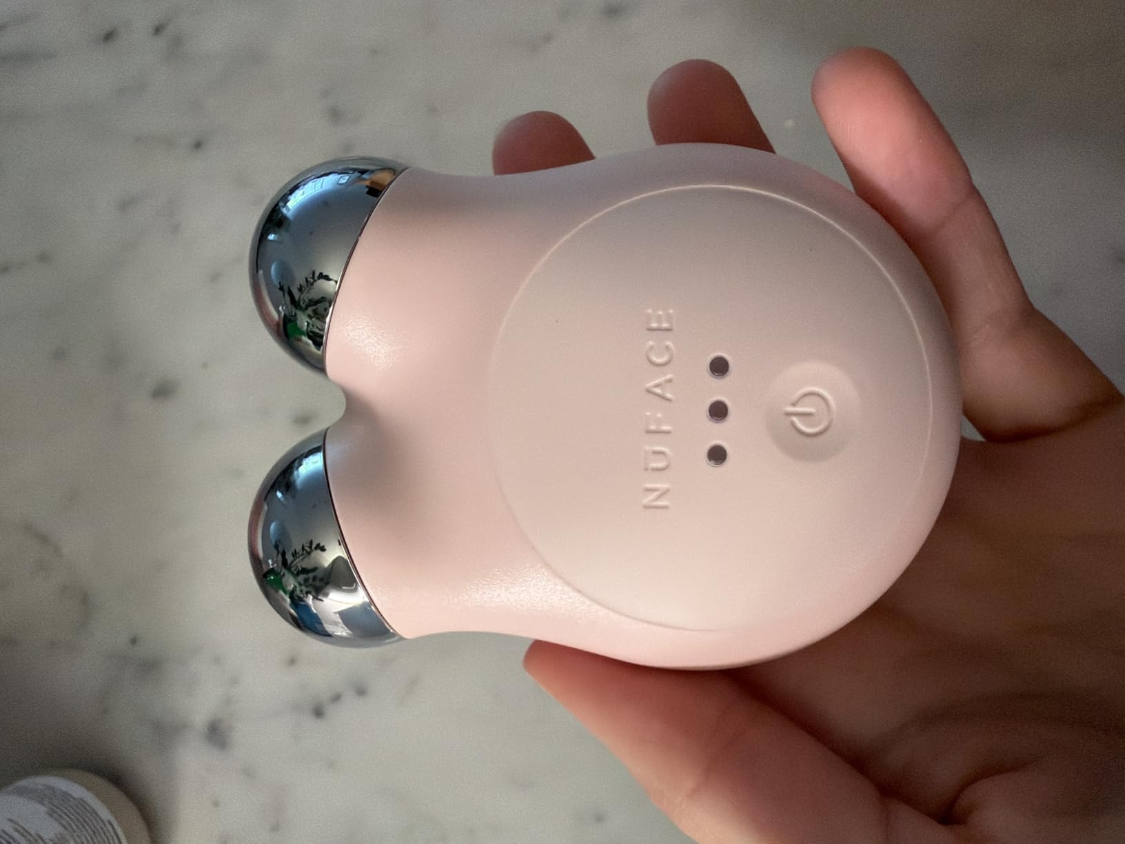 NUFACE MINI+ Microcurrent Face Massager Device, FDA-Cleared - Neck & Facial Sculpting Tool for Skin Tightening, Contouring, Depuffing, Toning & Support Lymphatic Drainage + Activator Gel, Sandy Rose customer photo 1