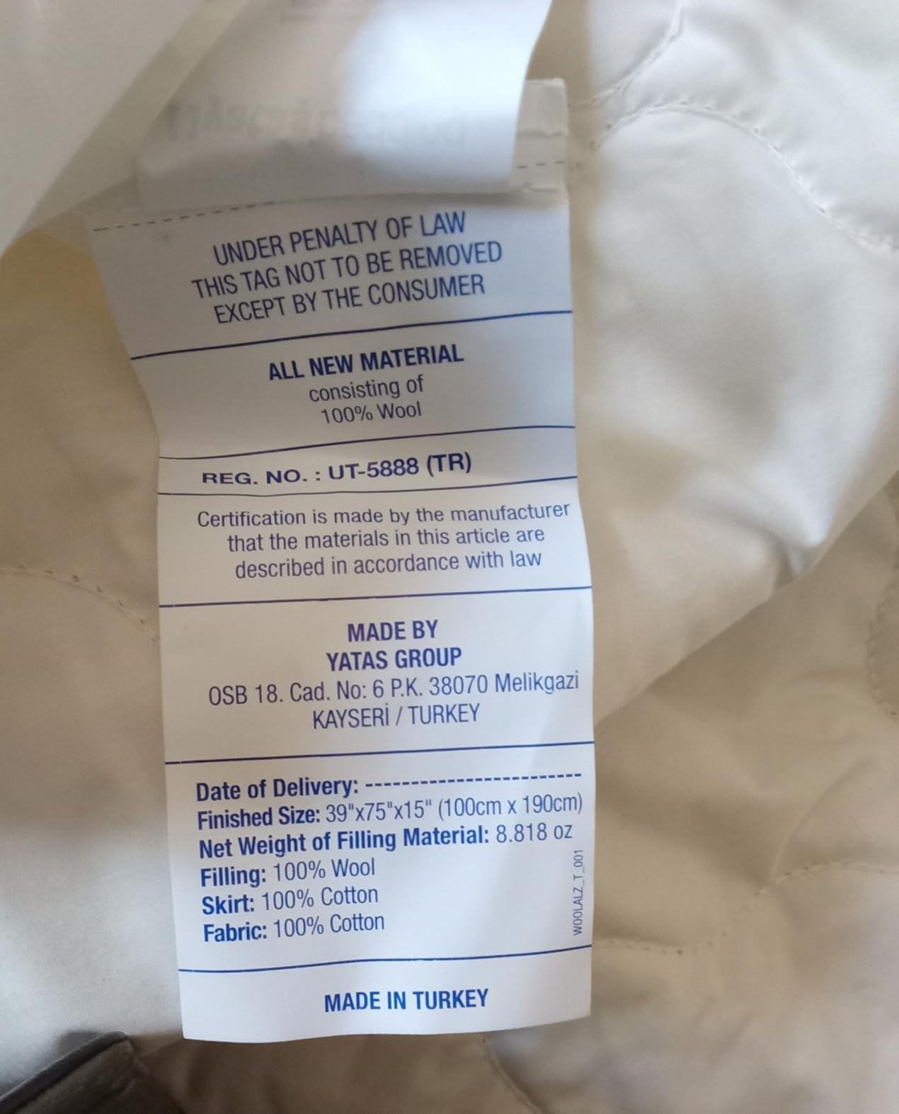 YATAS BEDDING Wool Mattress Protector, Mattress Cover with 100% Cotton Cover & Special Certificated Wool Filling, Bed Cover and Protector, Ecru (Queen Size - 18'' Depth) - 59