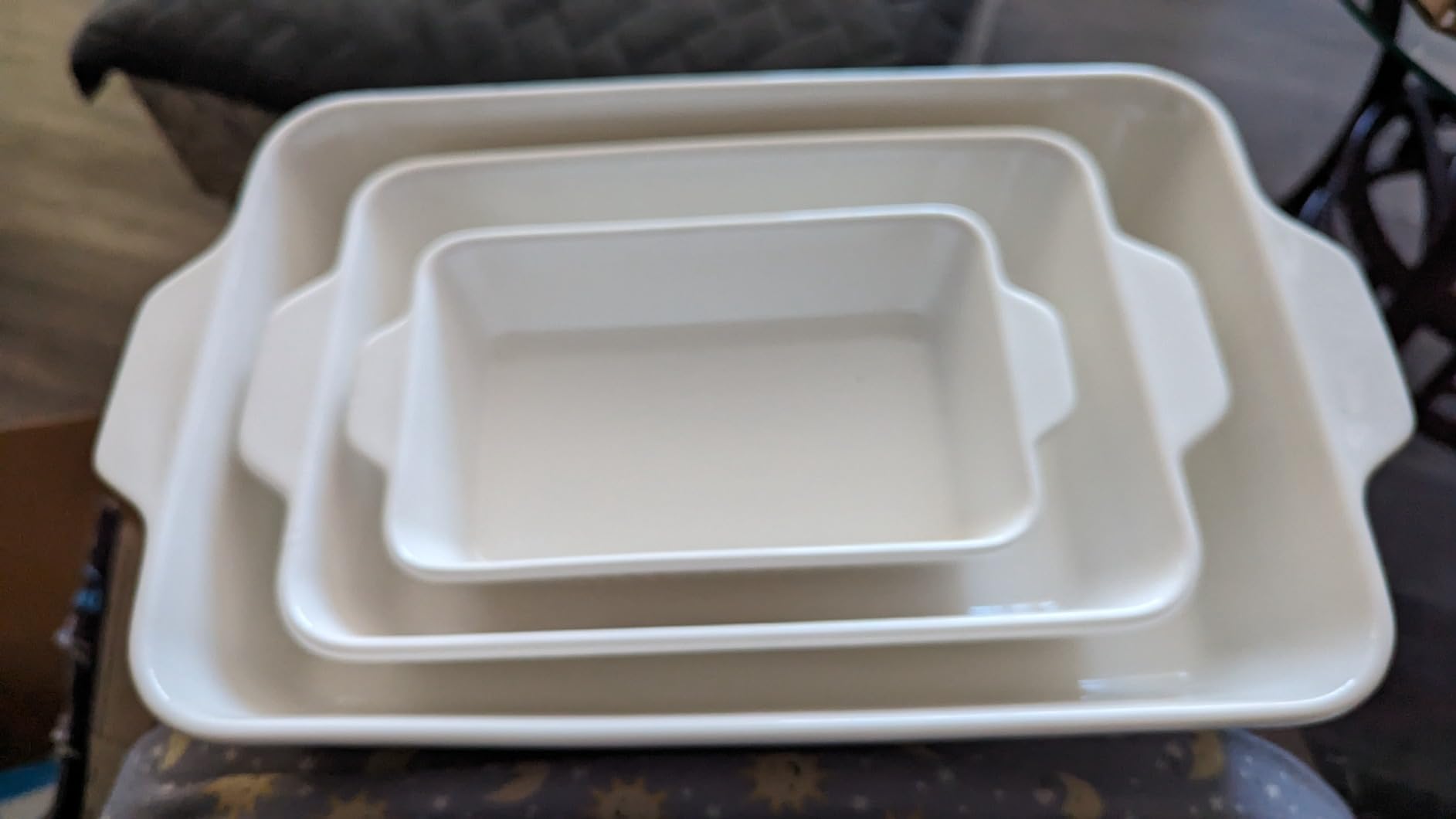 DOWAN Casserole Dishes for Oven, Baking Dishes Set, Ceramic Bakeware Sets of 3, Lasagna Pan Deep, Rectangular Baking Pan Set with Handles for Baking, Casserole, Kitchen, Wedding Gift, Soft White (15.6''/12.2''/8.9'') customer photo 1