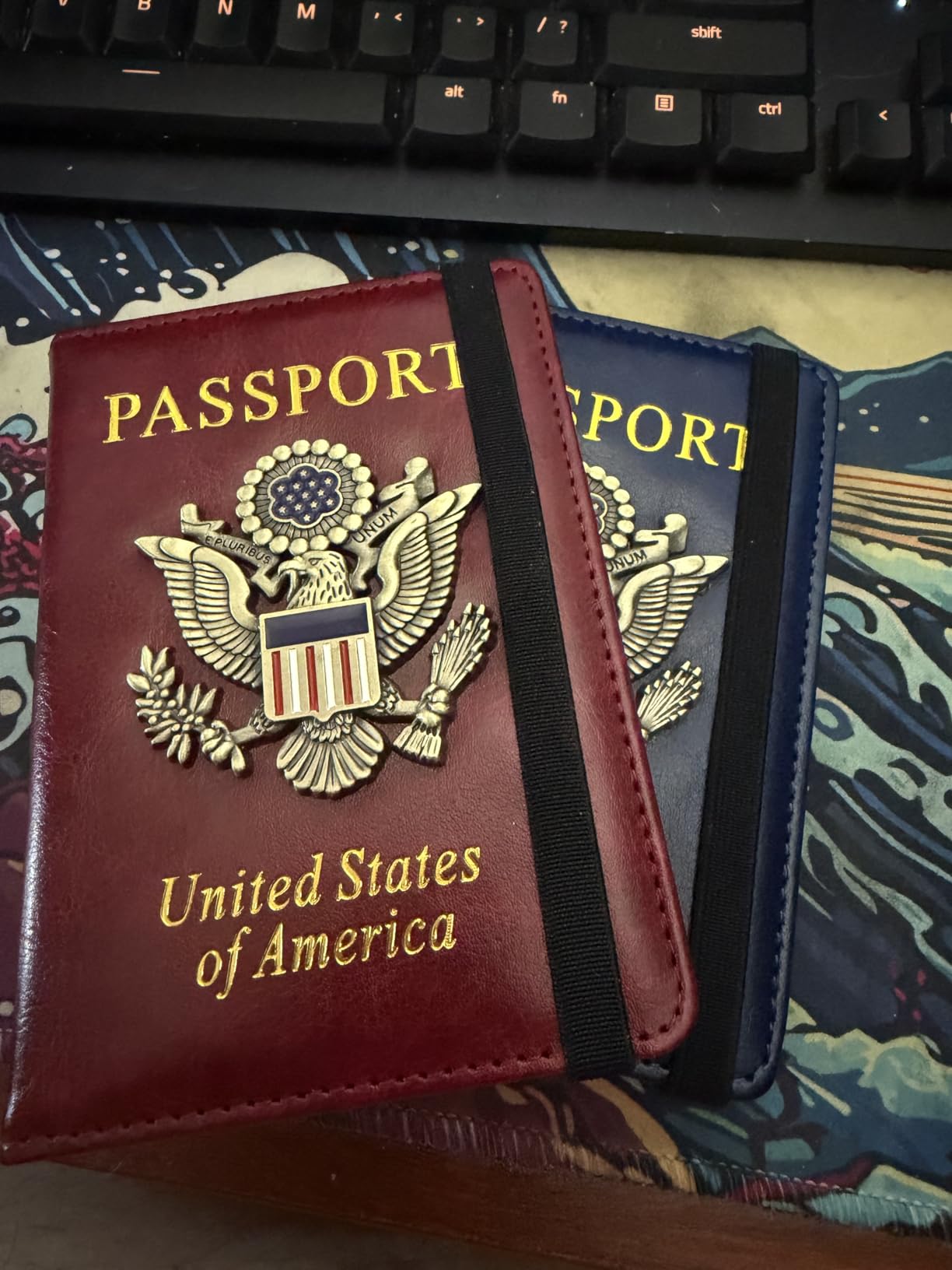 RFID Blocking Passport Holder for Women Men, Leather Passport Travel Wallet with 3D Metal Badge, Travel Document Organizer Cover Accessories (Dark Blue) customer photo 2
