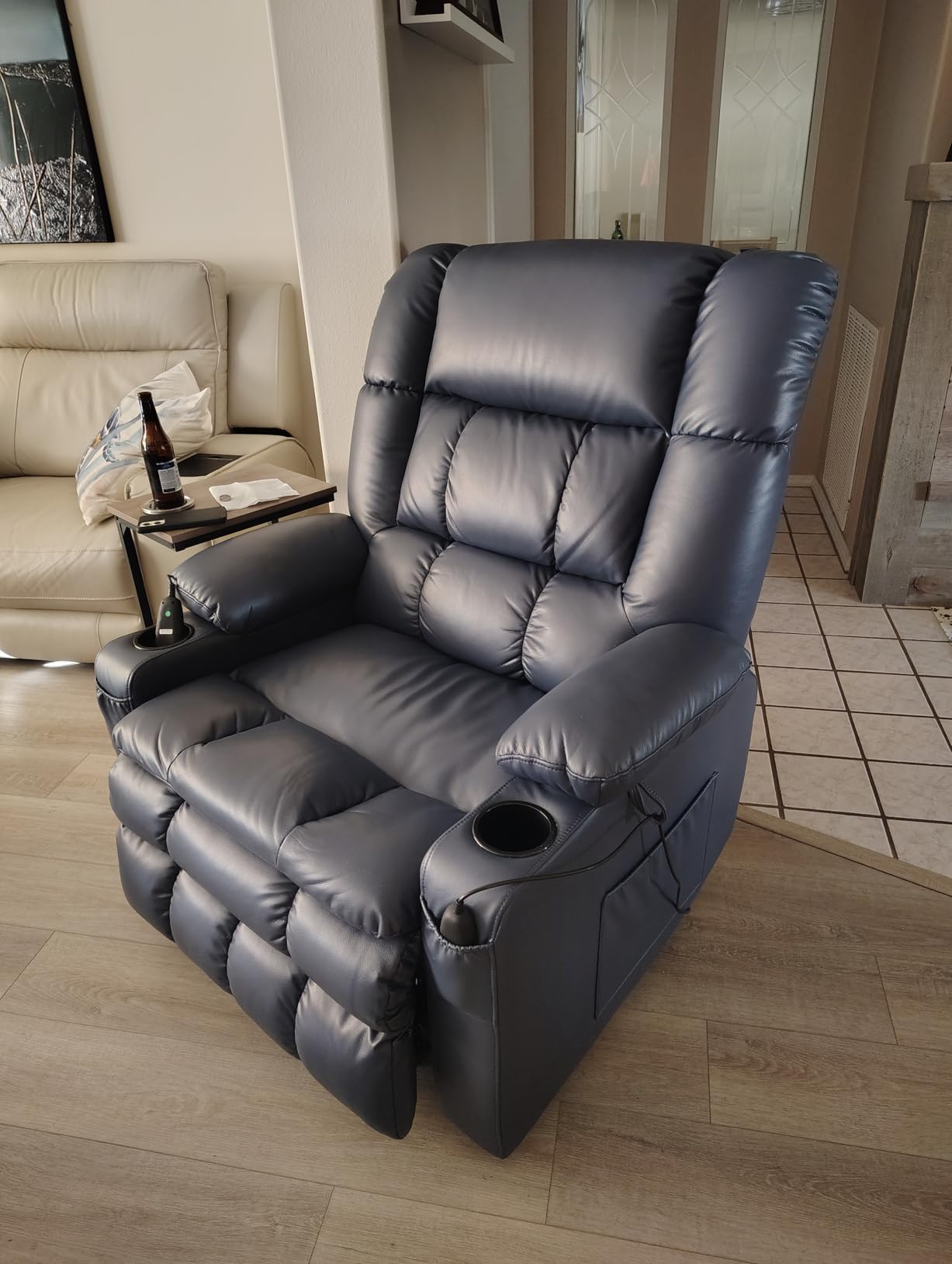 MCombo Dual Motor Power Lift Recliner Chair for Elderly, Lay Flat Lift Chair with Heat and Massage, Cup Holders, USB Ports, Faux Leather 7890 (Dark Brown, Medium) customer photo 2