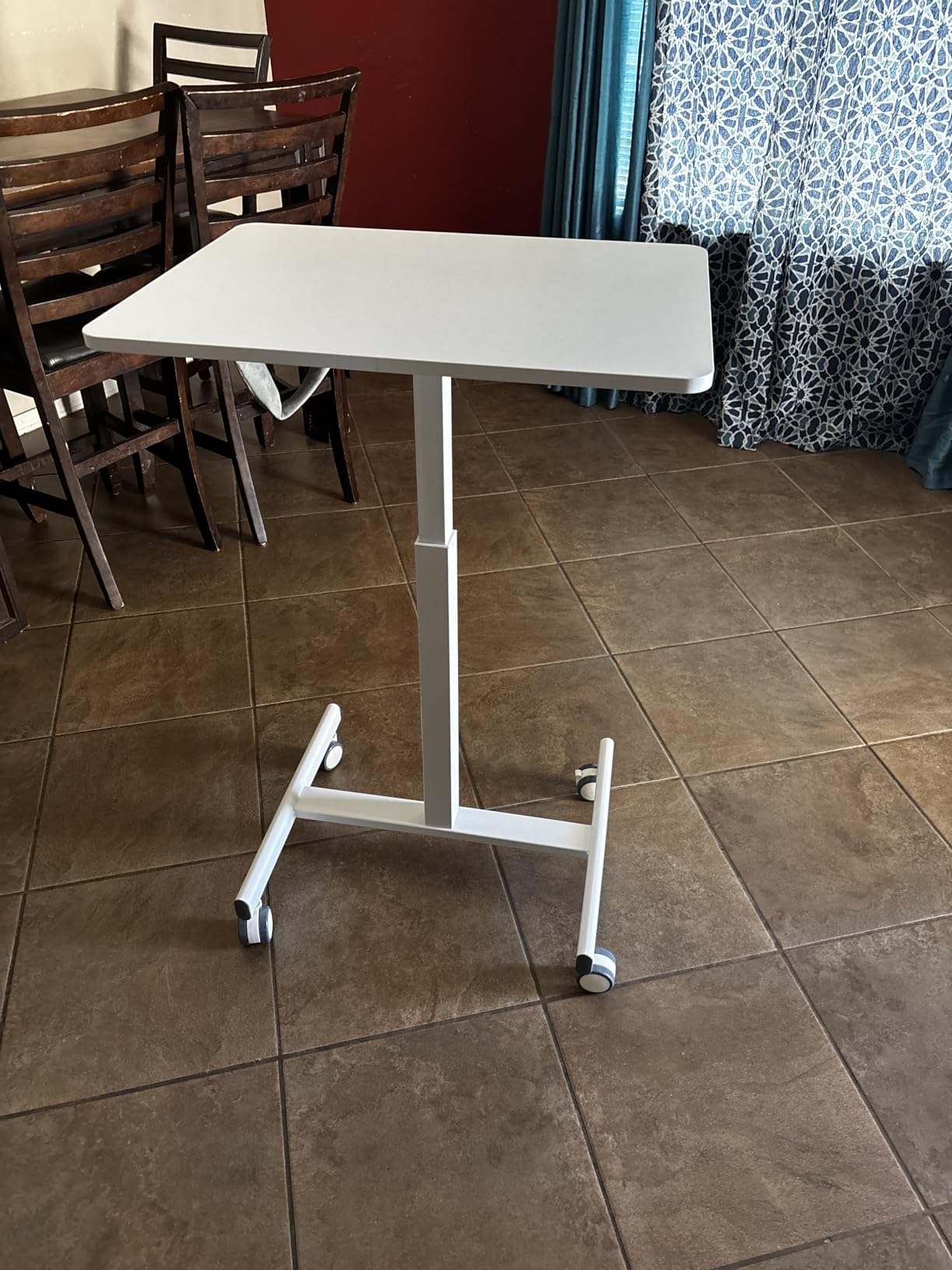 DUMOS Small Standing Desk Mobile Portable Rolling Laptop PC Table on Wheels Adjustable Height Computer Workstation for Home Office, Space Saving Desk for Bedroom Study Use, 19 Inch, Black customer photo 1