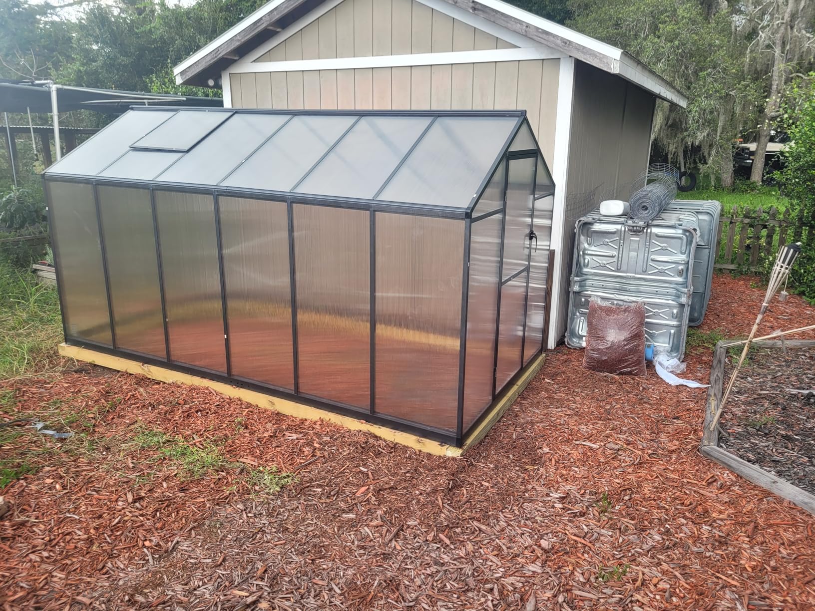 VEIKOU 6'x12' Greenhouse for Outdoors, Upgraded Rivet Structure with 2 Vents, Lockable Door, 4mm Twin-Wall Polycarbonate, Aluminum Heavy Duty Greenhouse for Winters, Gray customer photo 2