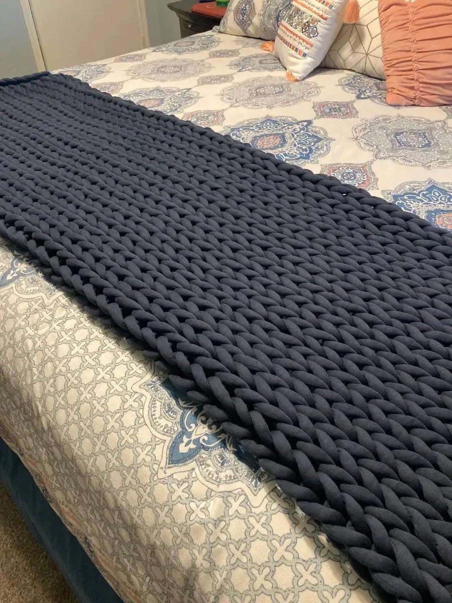 Bearaby Cotton Hand-Knit Weighted Blankets for Adults - Chunky Knit Blanket - Sustainable, Breathable, Organic, Cooling Weighted Blanket - Machine Washable (Moonstone Grey, 10 lbs, 40
