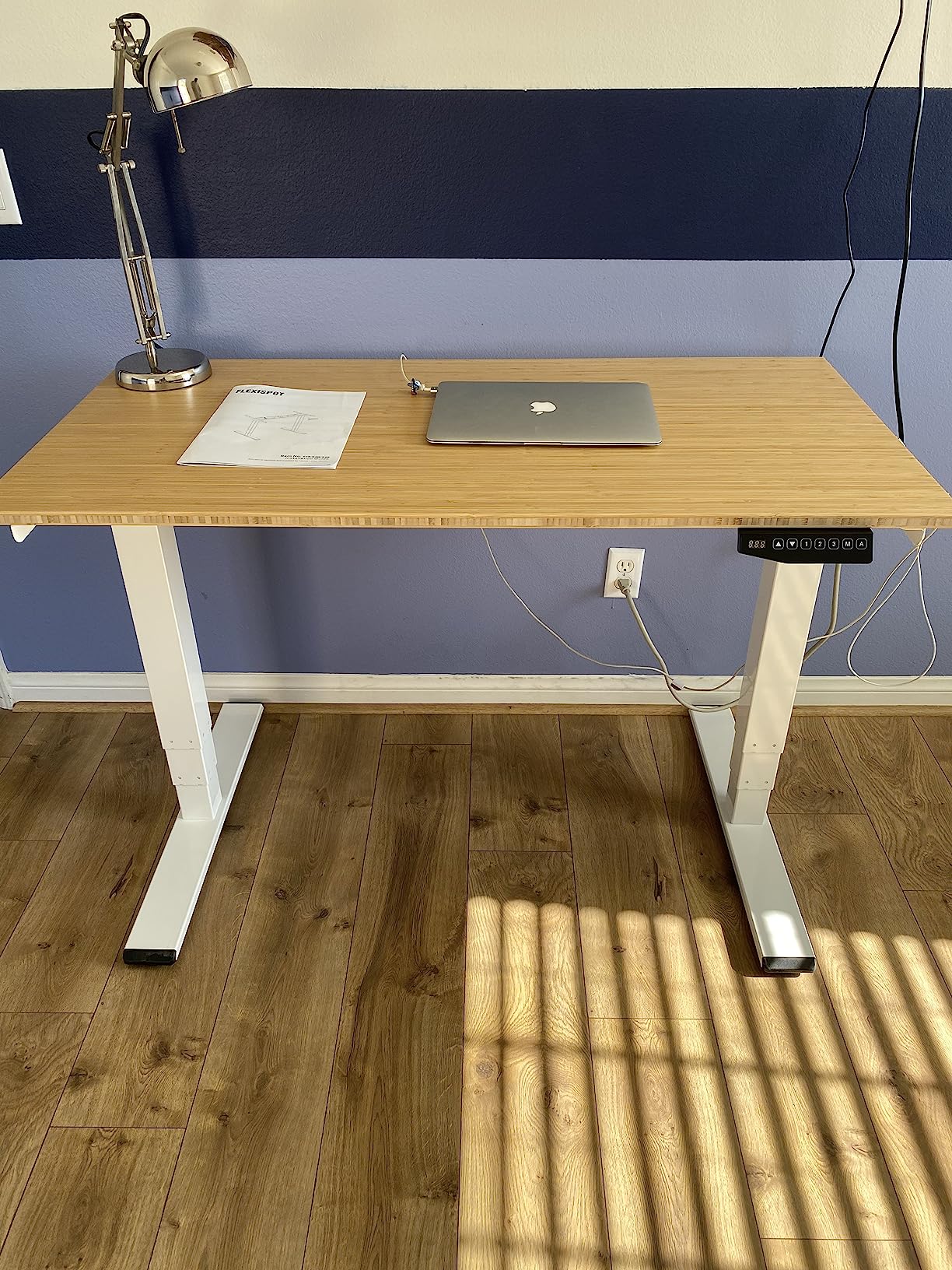 SANODESK Standing Desk with Dual Motor, 3-Stage Lifting Column, 60 inch Whole Piece Real Bamboo Desktop, Height Adjustable Desk, White Frame customer photo 1