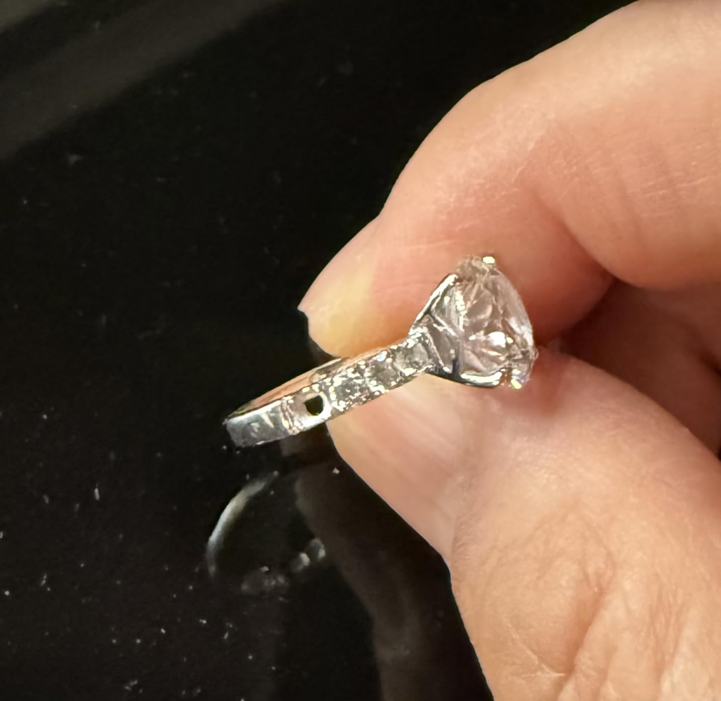 14K Solid Gold Side Stones Ring, Round/Princess Cut Centerpiece Moissanite Lab Grown Created Diamond, D Color and Flawless Real Gold Wedding Anniversary Ring customer photo 1