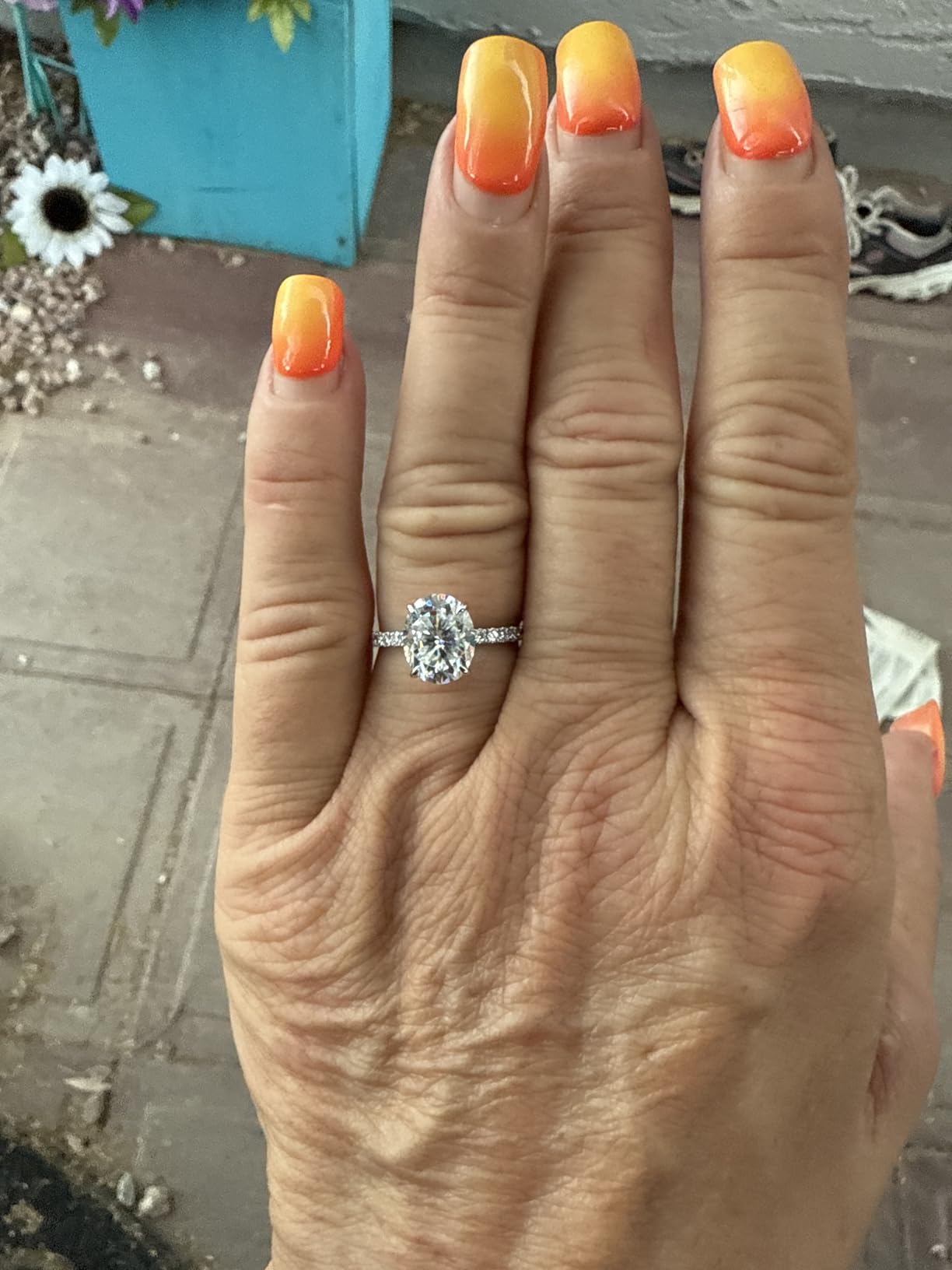 14K Solid Gold Side Stones Ring, Round/Princess Cut Centerpiece Moissanite Lab Grown Created Diamond, D Color and Flawless Real Gold Wedding Anniversary Ring customer photo 2