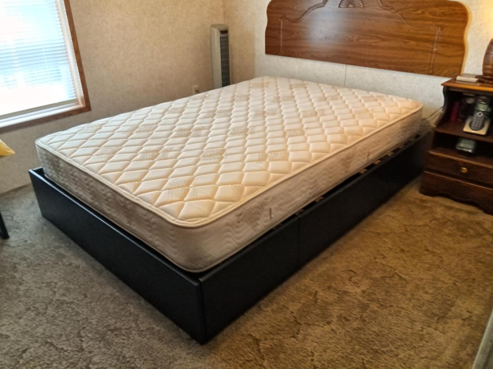 Allewie Queen Size Platform Bed Frame with 3 Storage Drawers, Faux Leather Upholstered, Wooden Slats Support, No Box Spring Needed, Easy Assembly, Black customer photo 1